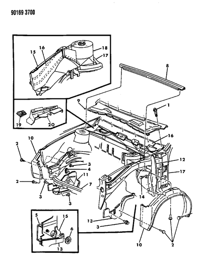 1990 Chrysler LeBaron Sedan Shield & Screen Diagram