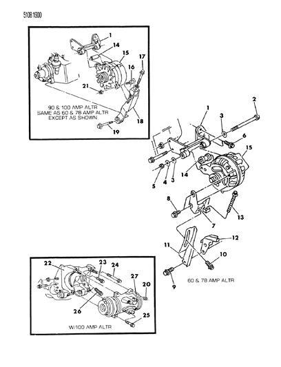 1985 Chrysler LeBaron Base Alternator & Mounting Diagram