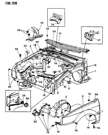 1987 Dodge Shadow Grille COWL & PLENUM Diagram for 4416118