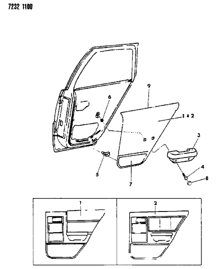1987 Dodge Shadow Door Trim Panel - Rear Diagram