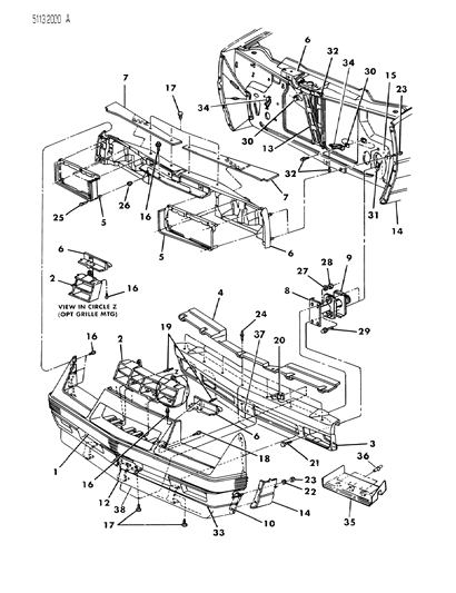 1985 Chrysler Laser Fascia, Bumper Front Diagram