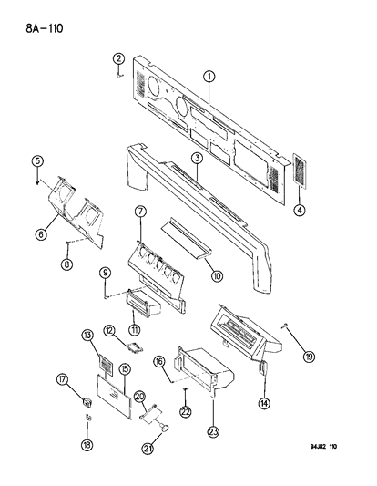 1994 Jeep Wrangler Instrument Panel Pad & Bezels Diagram