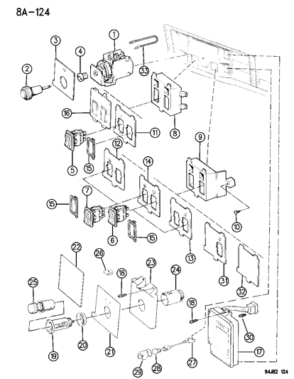 1994 Jeep Cherokee Instrument Panel Switches & Cigar Lighter Diagram