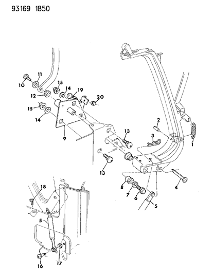 1993 Dodge Shadow Main Pivot Bracket Assembly Diagram