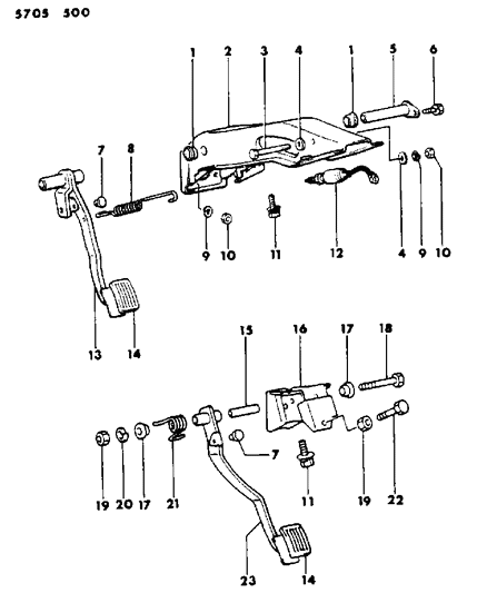 1985 Dodge Ram 50 Pedals - Brake & Clutch Diagram 1