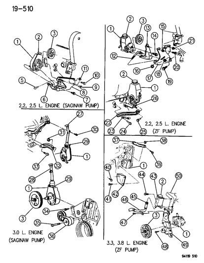 1995 Chrysler Town & Country Pump Assembly & Attaching Parts Diagram