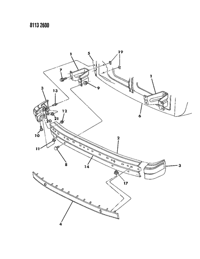 1988 Dodge Caravan Bumper, Front Diagram