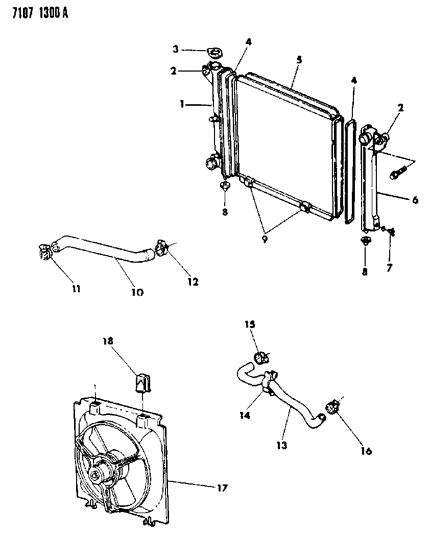 1987 Dodge Shadow Radiator & Related Parts Diagram