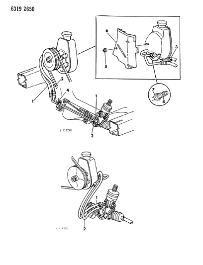 1987 Dodge Dakota Hose Power Steering Pump To Gear RETU Diagram for 4147343