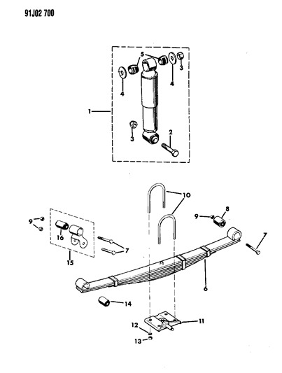 1991 Jeep Grand Wagoneer Front Spring & Shock Absorber Diagram