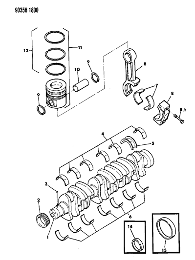 1990 Dodge W250 Crankshaft , Pistons And Torque Converter Diagram 1