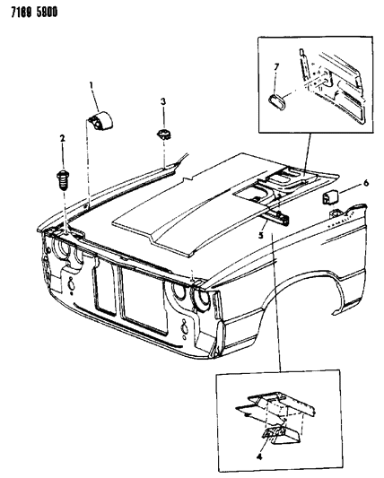 1987 Chrysler LeBaron Bumpers & Plugs, Fender, Hood Diagram