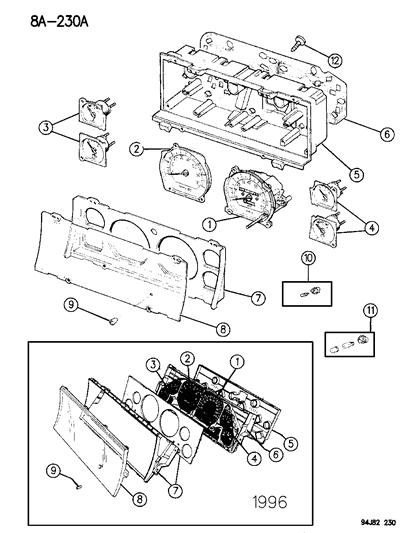 1996 Jeep Grand Cherokee Board Incl Cluster Housing Rear Diagram for 4856049