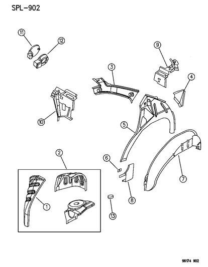 1996 Dodge Neon Wheelhouse Rear Inner Diagram for 4741424