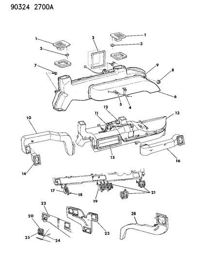 1993 Dodge Ram Wagon Air Ducts & Outlets Diagram