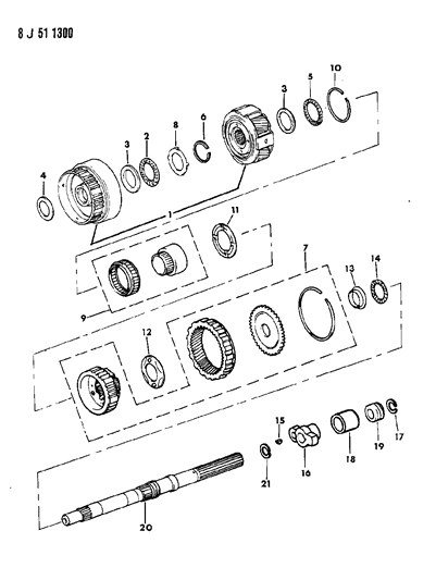 1989 Jeep Cherokee Gear Train & Output Shaft Diagram