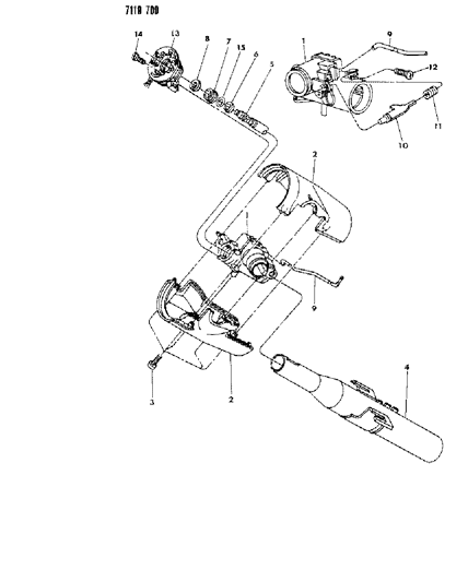 1987 Dodge Daytona Column, Steering Upper Floor Shift Without Tilt Diagram