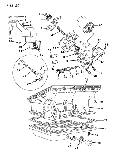 1986 Chrysler Laser Oil Pan, Oil Pump & Oil Filter Diagram 1
