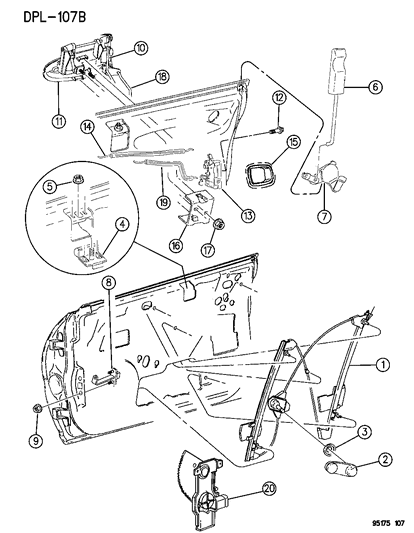 1995 Dodge Neon Door, Front Regulator, Handle & Locking Diagram 1