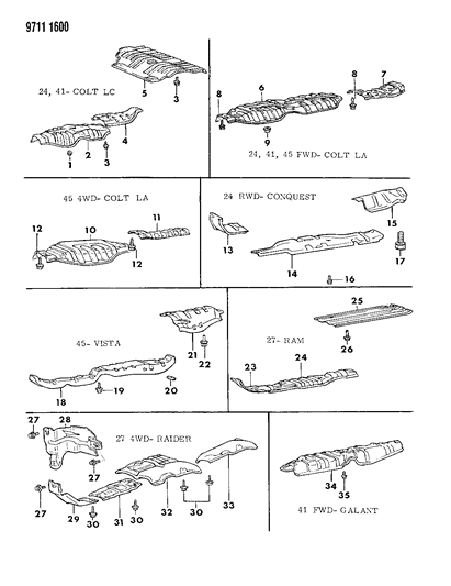 1989 Dodge Colt Heat Shields - Exhaust Diagram