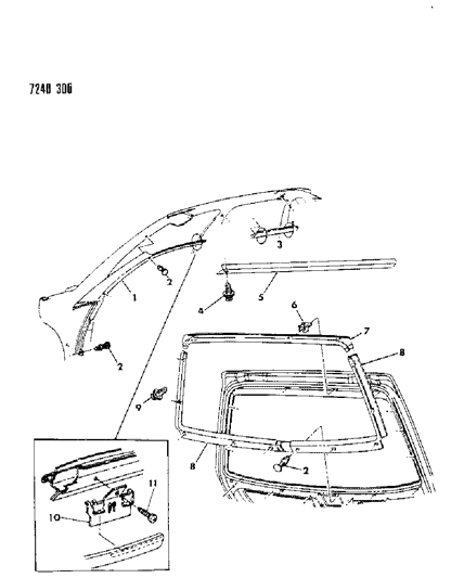 1987 Chrysler LeBaron Moulding - Garnish Diagram