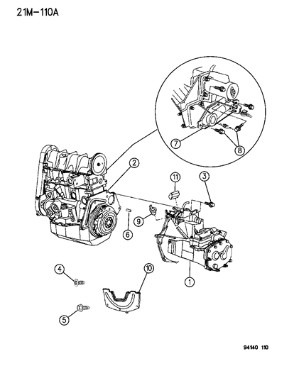 1994 Dodge Shadow Transaxle Assemblies & Mounting Diagram 1