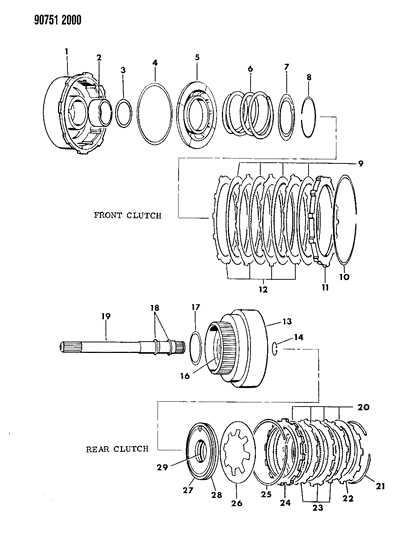 1990 Dodge Ram 50 Clutch, Front & Rear With Gear Train Diagram