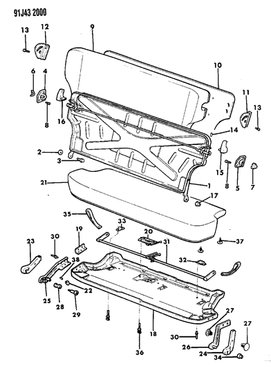 1991 Jeep Cherokee Frame & Pad Rear Seat Cherokee Diagram