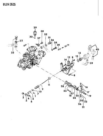 1992 Jeep Comanche Fuel Injection Pump Lines & Linkage Diagram