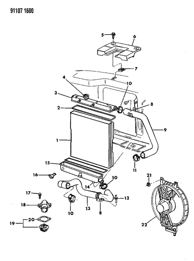 1991 Chrysler Town & Country Radiator & Related Parts Diagram 2