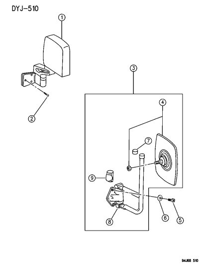 1994 Jeep Wrangler Driver Side Mirror Outside Rear View Diagram for 55154883