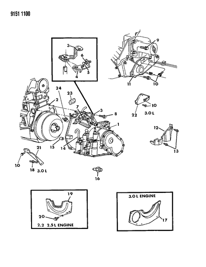 1989 Chrysler LeBaron Transaxle Assemblies & Mounting Diagram