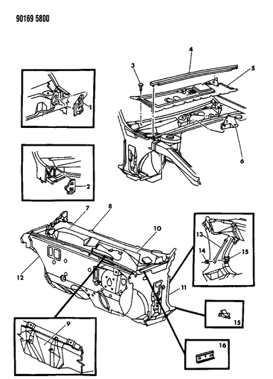 1990 Chrysler LeBaron GTC Cowl & Dash Panel Diagram