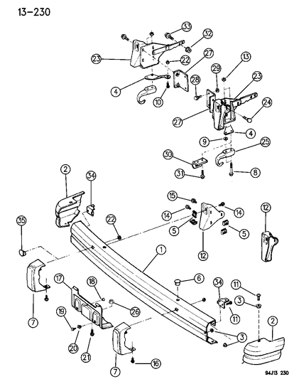 1994 Jeep Cherokee Bumper, Front Diagram