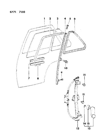 1985 Dodge Colt Rear Door Glass Regulator Diagram for MB258760