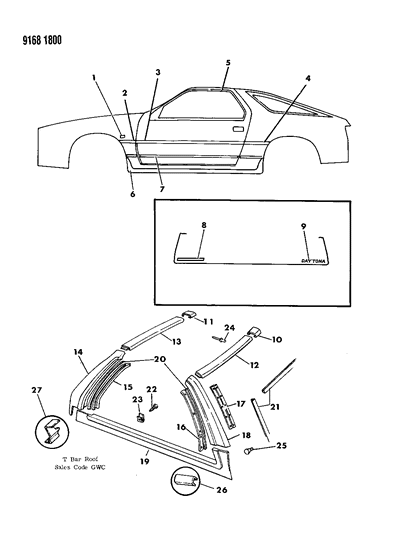 1989 Dodge Daytona MOULDING-Fender Side Rear Diagram for Y083HXR