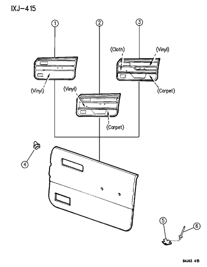 1994 Jeep Cherokee Panels - Door Trim Diagram 1