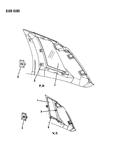 1986 Chrysler LeBaron Glass - Quarter Window Diagram 1