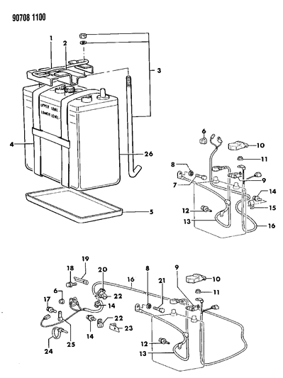 1990 Dodge Ram 50 Battery Trays & Cables Diagram