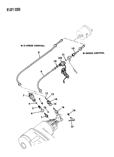 1986 Jeep Cherokee Cable, Speedometer & Pinion Diagram