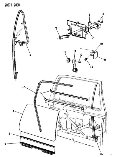 1991 Dodge Ramcharger Door, Front Glass & Controls Diagram
