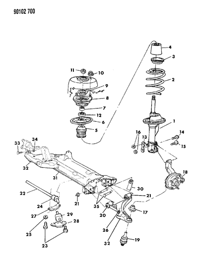 1990 Chrysler New Yorker Base Model Suspension - Front Diagram