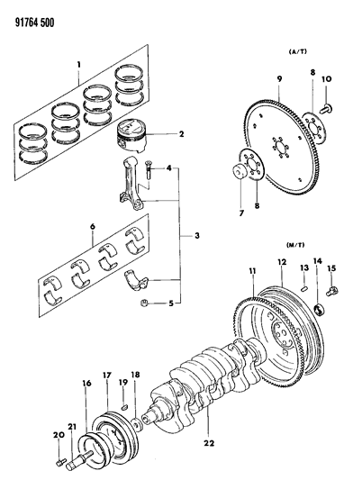 1991 Dodge Ram 50 Crankshaft & Piston Diagram 1