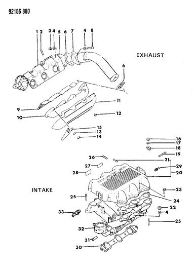 1992 Chrysler Town & Country Manifolds - Intake & Exhaust Diagram 2
