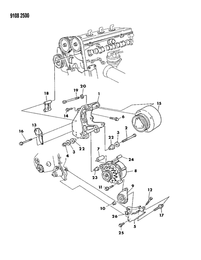 1989 Chrysler TC Maserati Alternator & Mounting Diagram 2