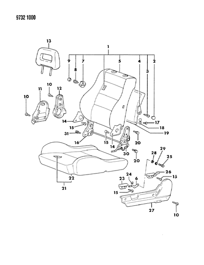 1989 Chrysler Conquest Front Seat - High Back Bucket Diagram 1