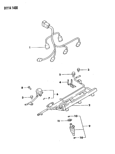 1991 Dodge Daytona Fuel Rail & Related Parts Diagram 2