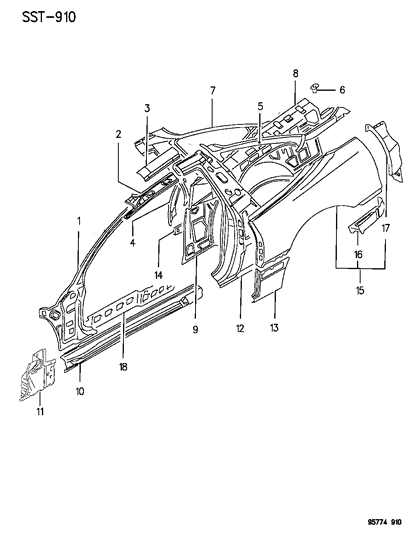 1995 Dodge Stealth Extension, Quarter Panel, Lower Outer Diagram for MB637466