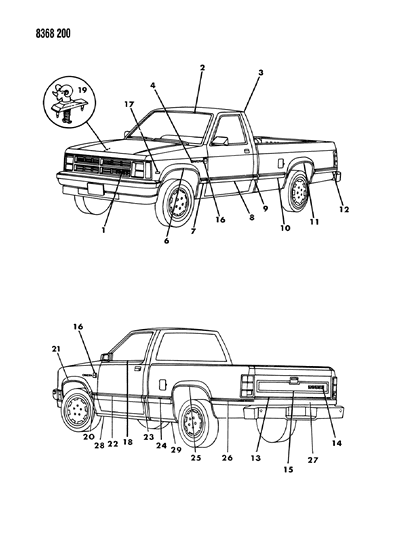 1989 Dodge Dakota Mouldings & Ornamentation - Exterior View Diagram 2