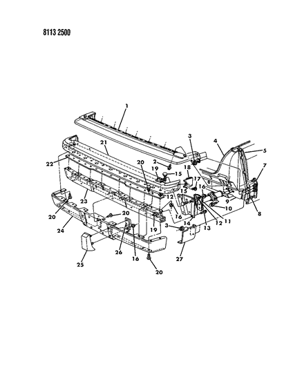 1988 Chrysler New Yorker Base Model Fascia, Bumper Rear Diagram